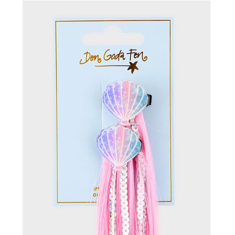 Den goda Fen Hårklips med falskt langt hår og skjell 2pk