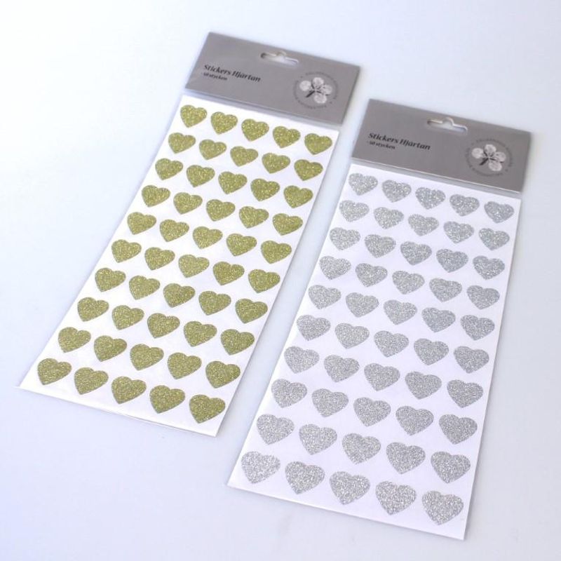 Glitter Klistremerker Hjerter Gull / Sølv 50stk