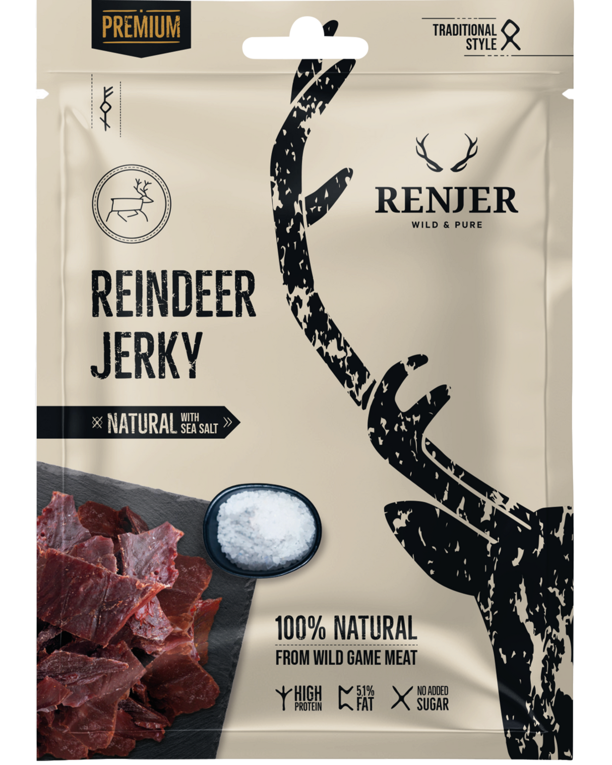 Renjer Reinsdyr Jerky med Sjøsalt 25g