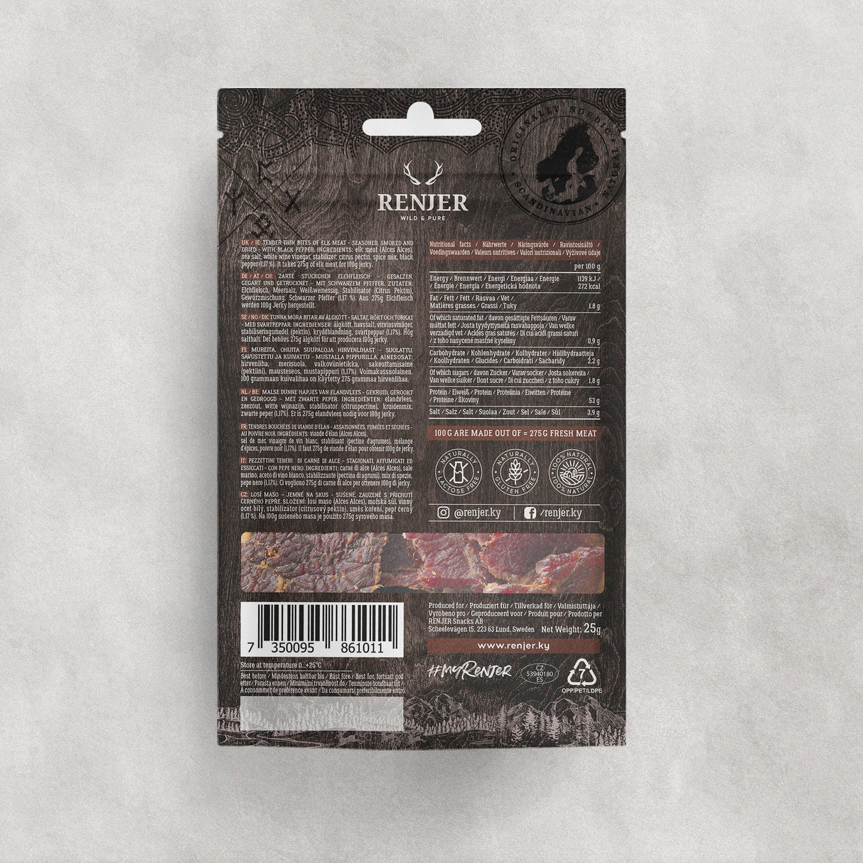 Renjer Elk Jerky with Black Pepper 25g
