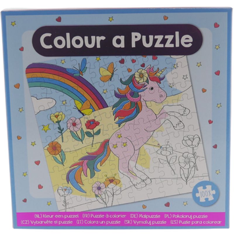 Puslespill Fargelegging Enhjørning 100 brikker | 18x18cm | Mini