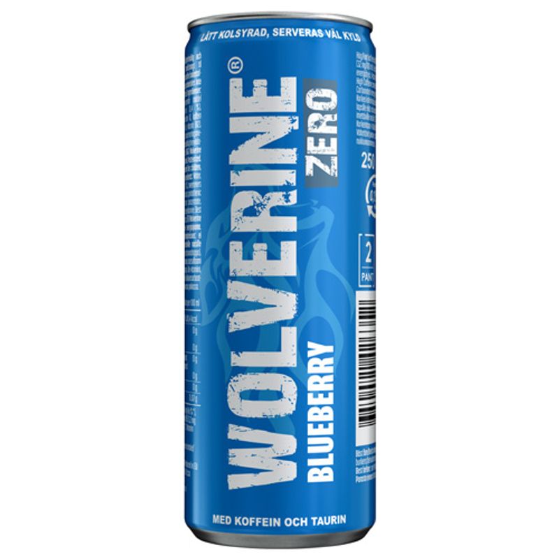 Wolverine Energidrikk Zero Blåbær 25cl