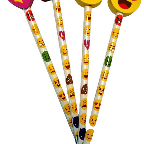 Emoji blyant med viskelær figur | 4ass