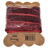 Rødt pyntebånd glitrende stoff 16mmx3m | Boutique julebånd