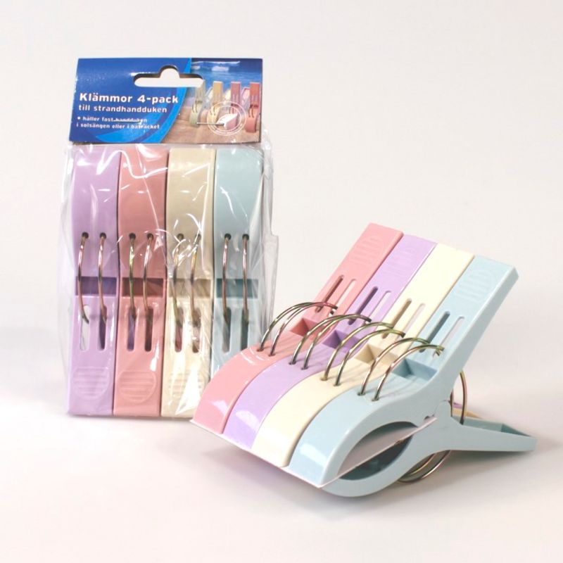 Båt - og strandklyper 4pk | Håndkleklyper i pastell | 12cm