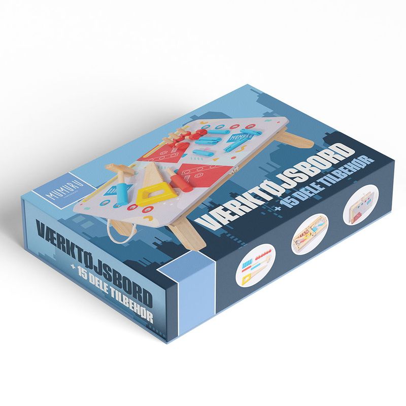 Wooden tool table with 15 parts | Perfect for little craftsmen