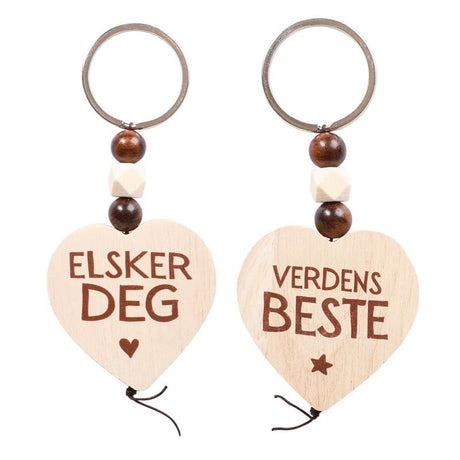 Nøkkelring med trehjerte | Elsker deg / Verdens Beste