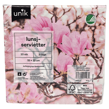 Servietter Magnolia 20pk 3 - lags | 33x33cm | Unik
