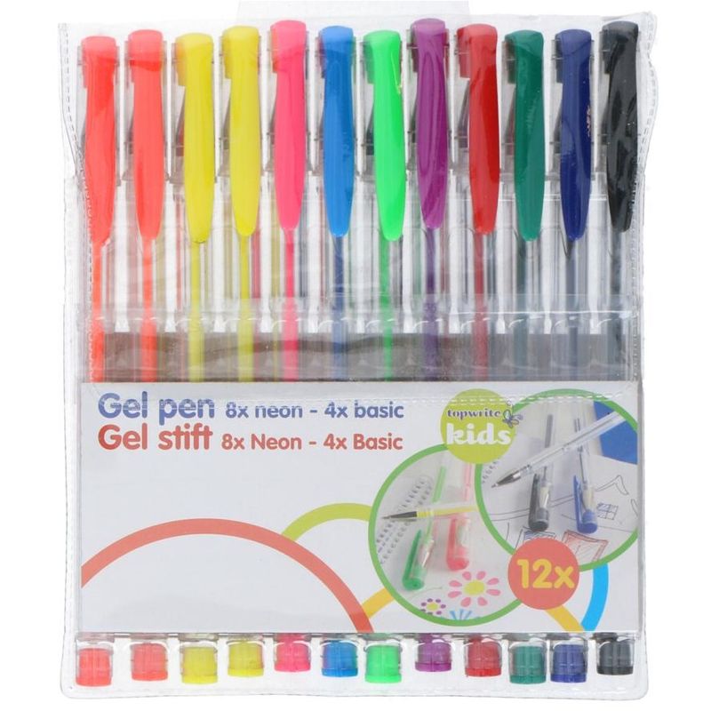 12pk Gelpenner i ulike farge | 8 neon & 4 vanlige